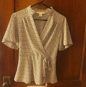 Monteau Black and White Blouse with Geometric Pattern